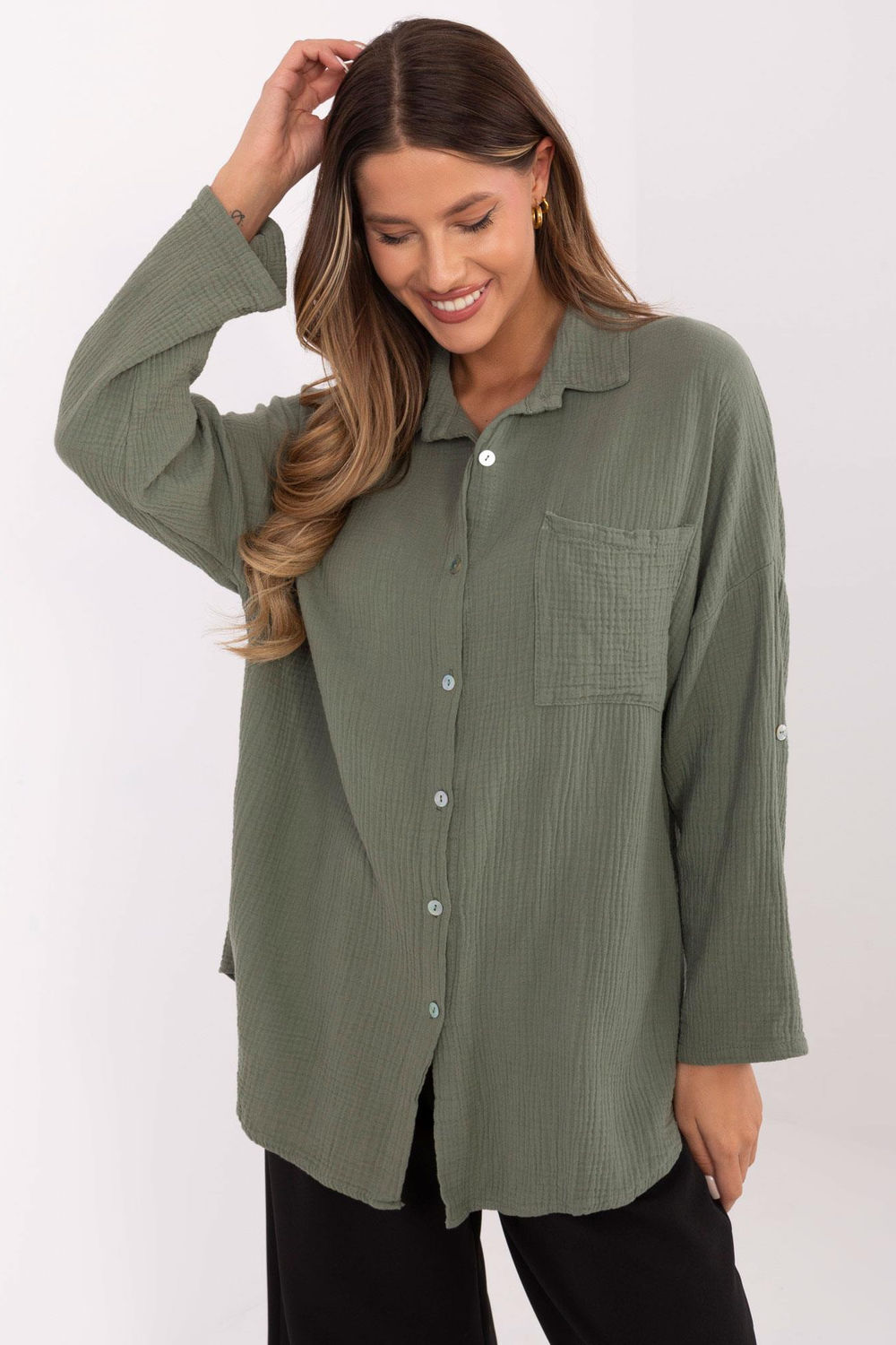 Image of Chemise manche longue verte
