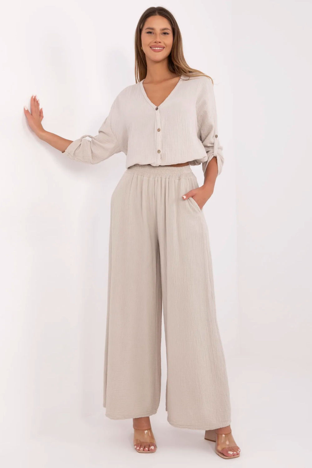 Image of Pantalon femme beige