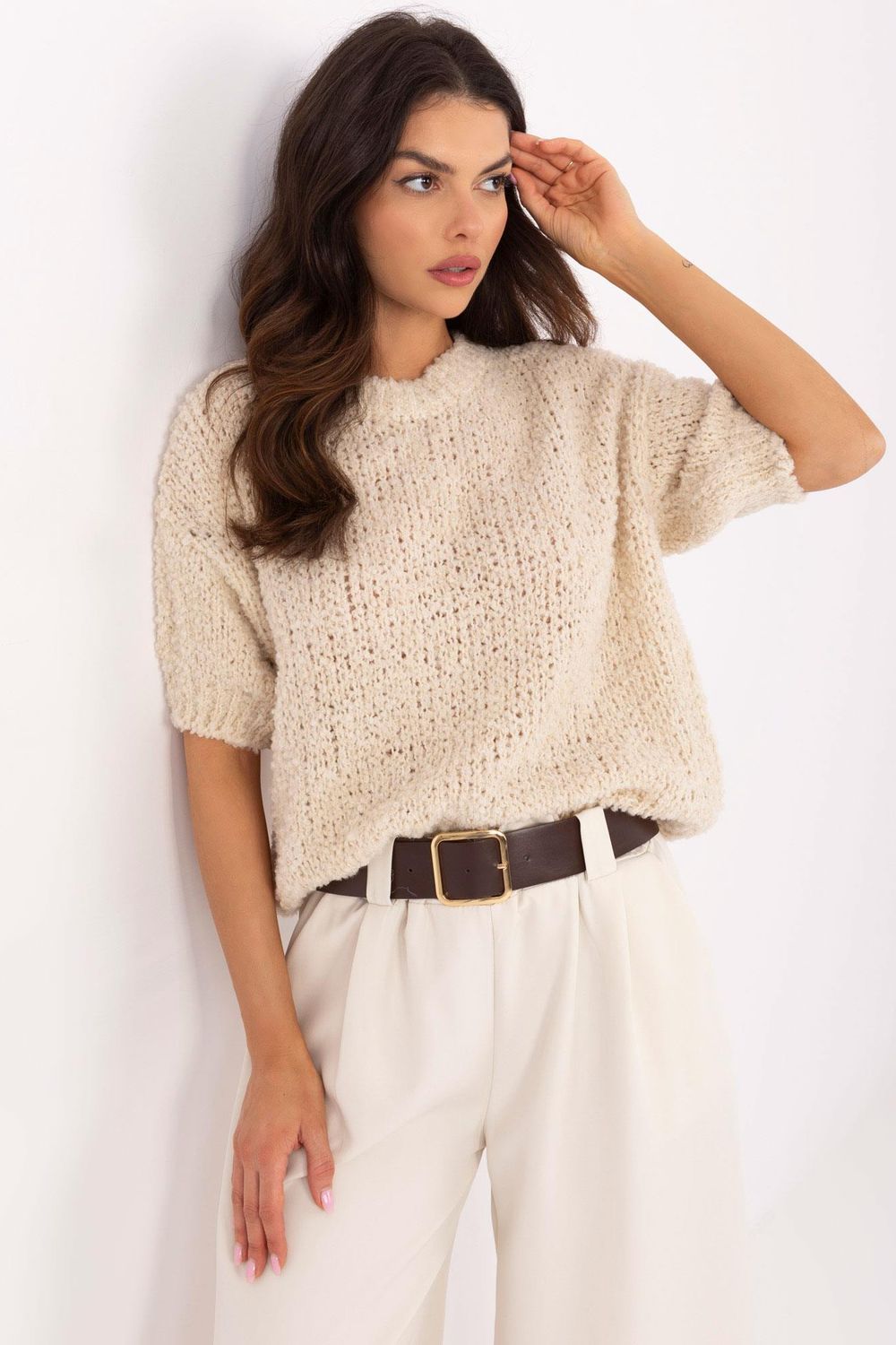 Image of Pull à manches courtes beige