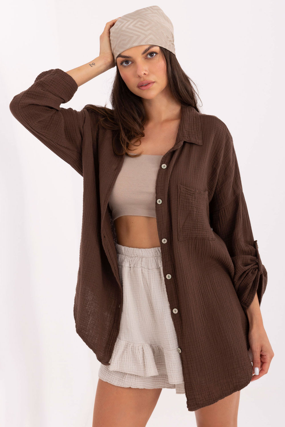 Image of Chemise manche longue brune