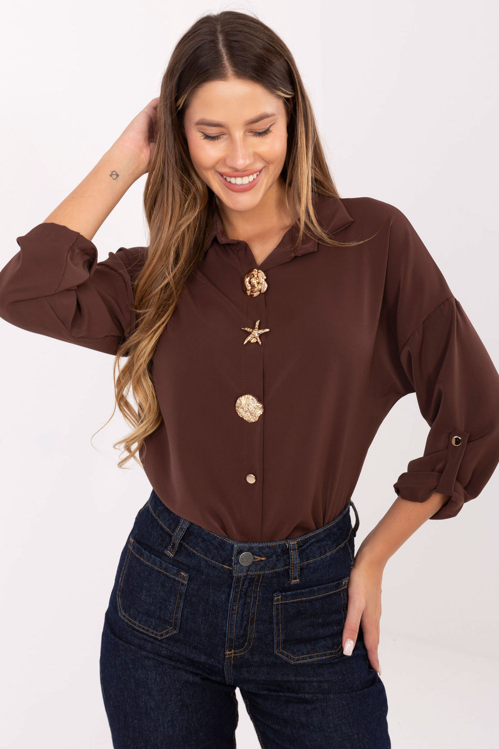 Image of Chemise manche longue brune