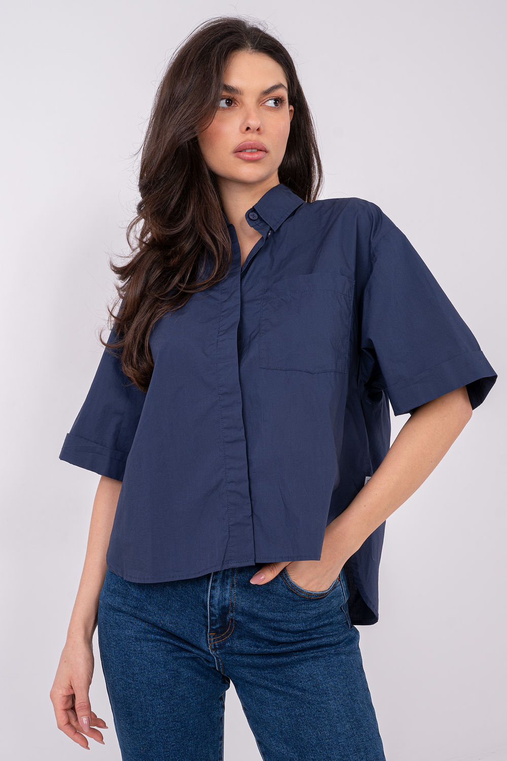 Image of Chemise manche courte bleu marine