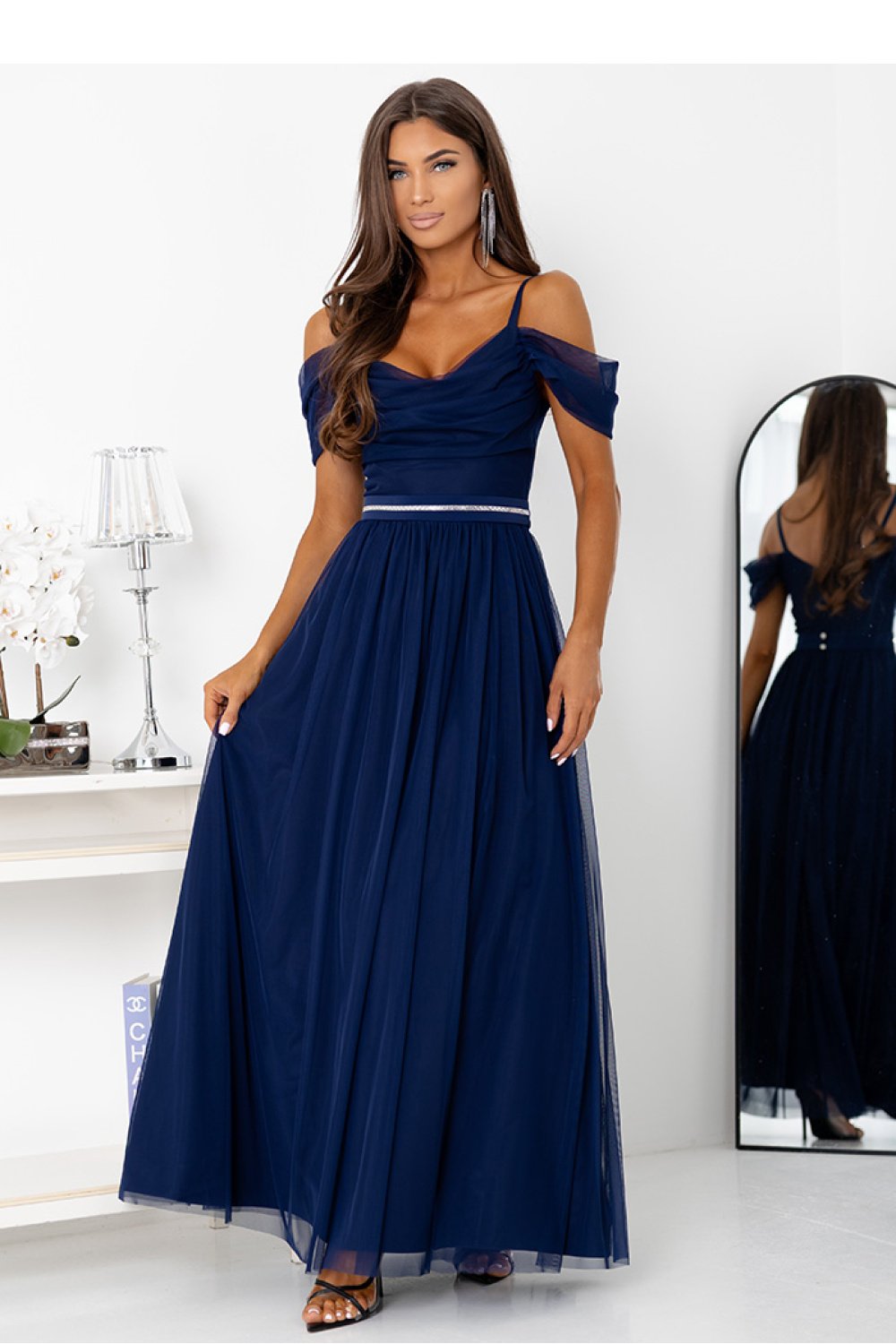 Image of Robe longue bleue marine