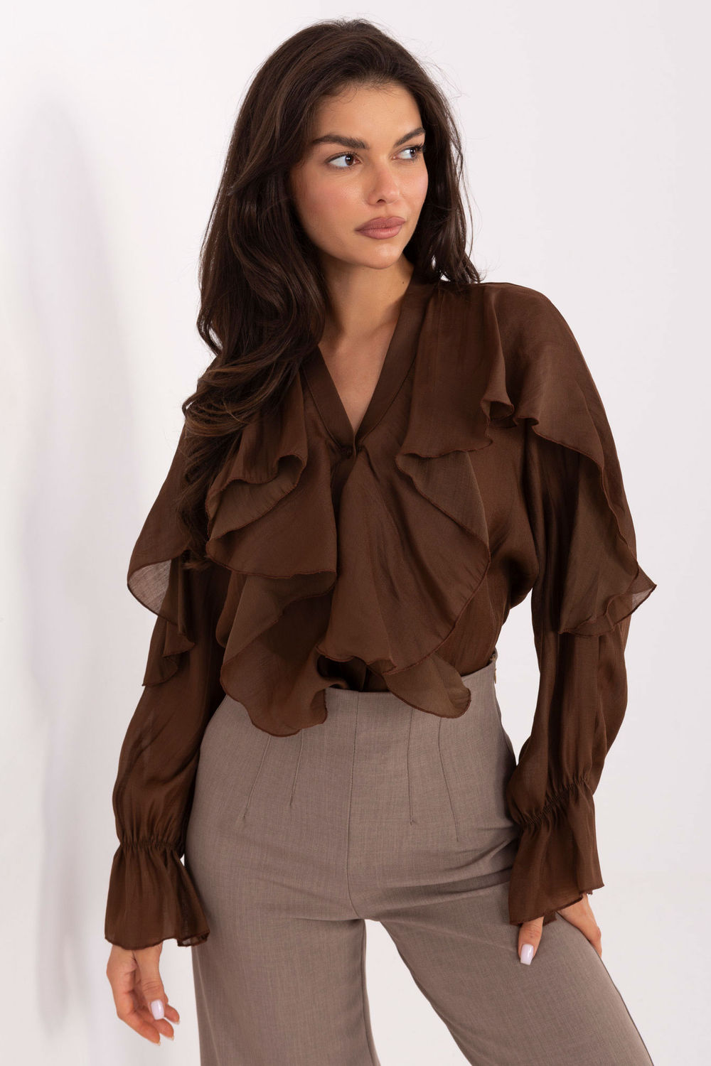 Image of Chemise manche longue brune