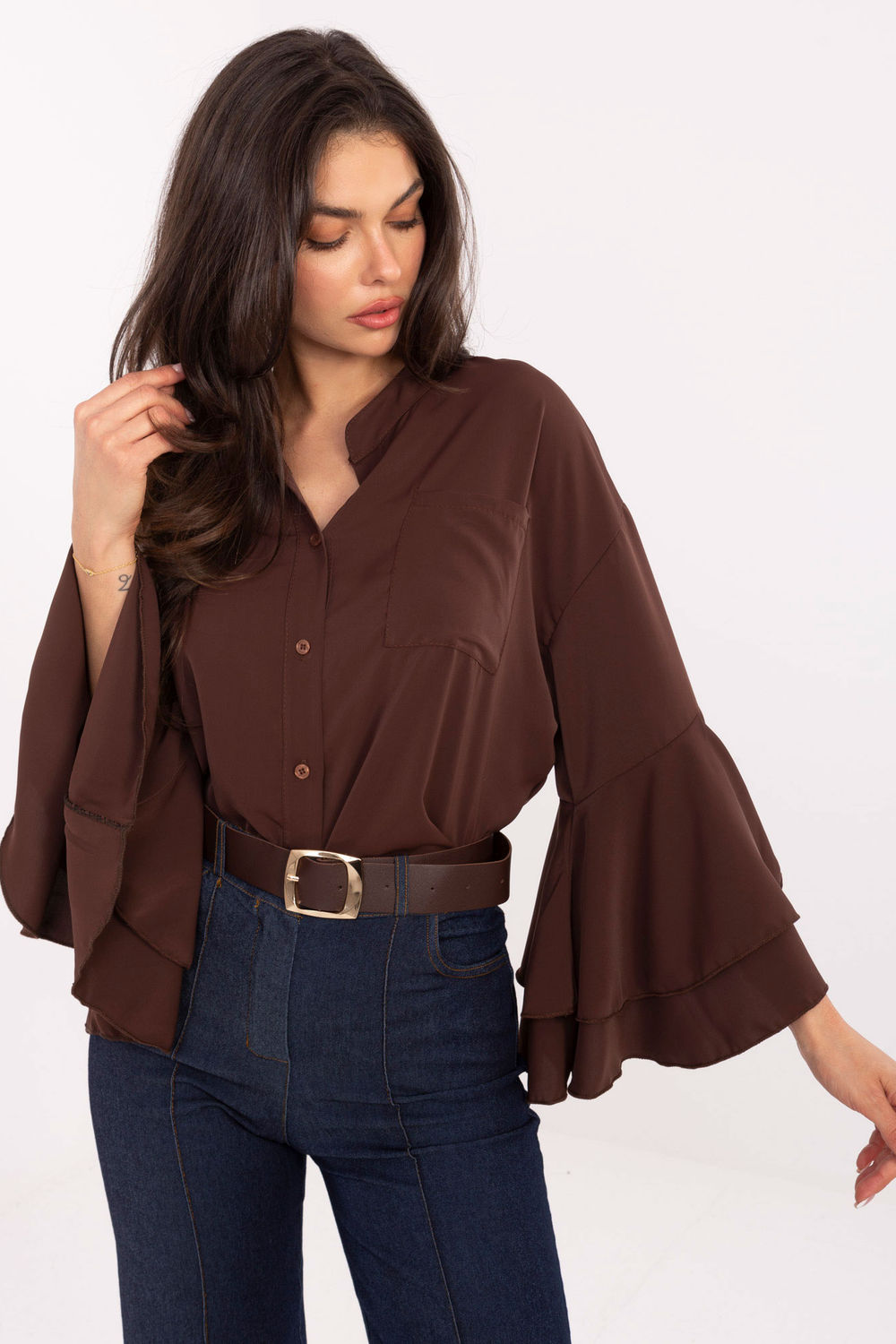 Image of Chemise manche longue brune