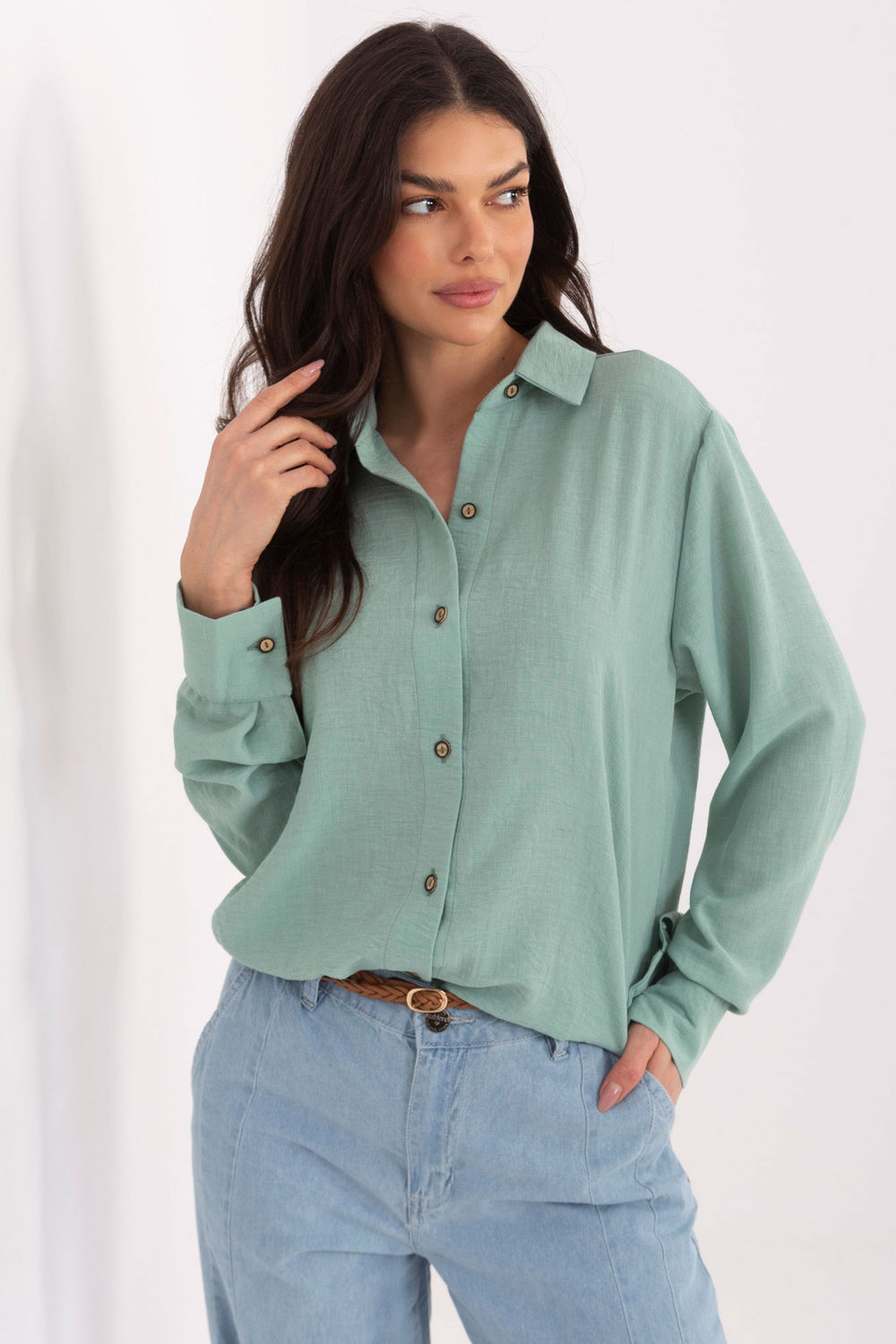 Image of Chemise manche longue verte