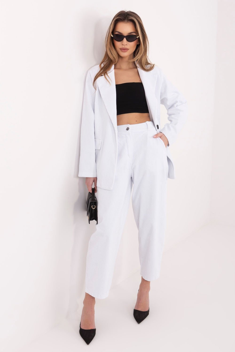 Image of Pantalon en velours côtelé blanc