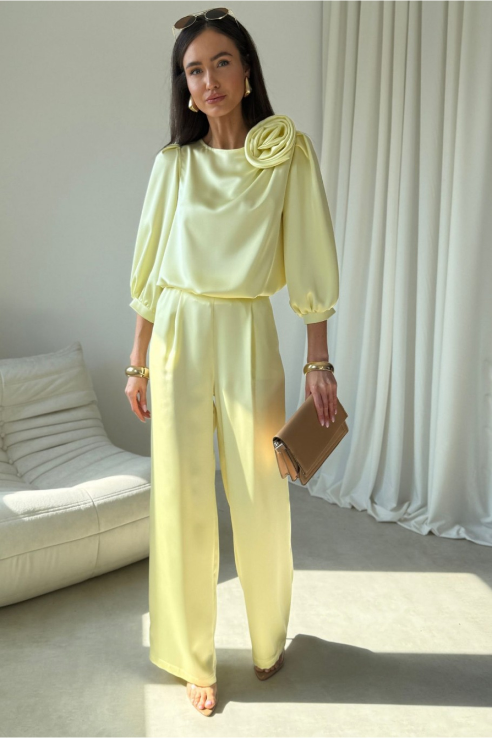 Image of Pantalon femme jaune