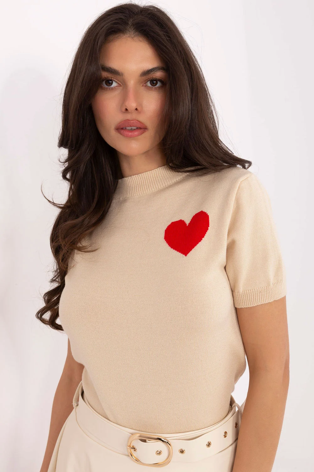 Pull à manches courtes beige