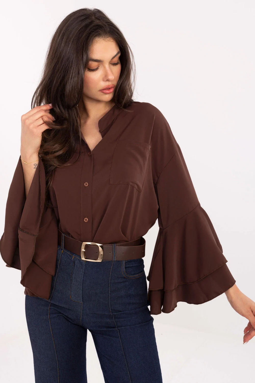 Chemise manche longue brune