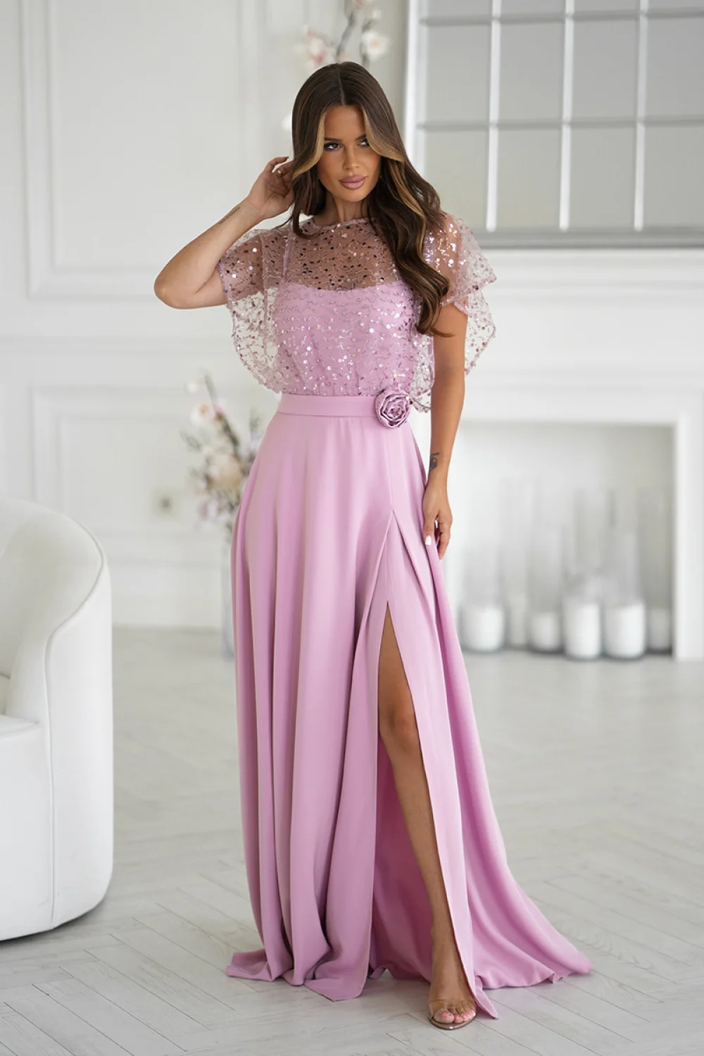 Robe longue rose