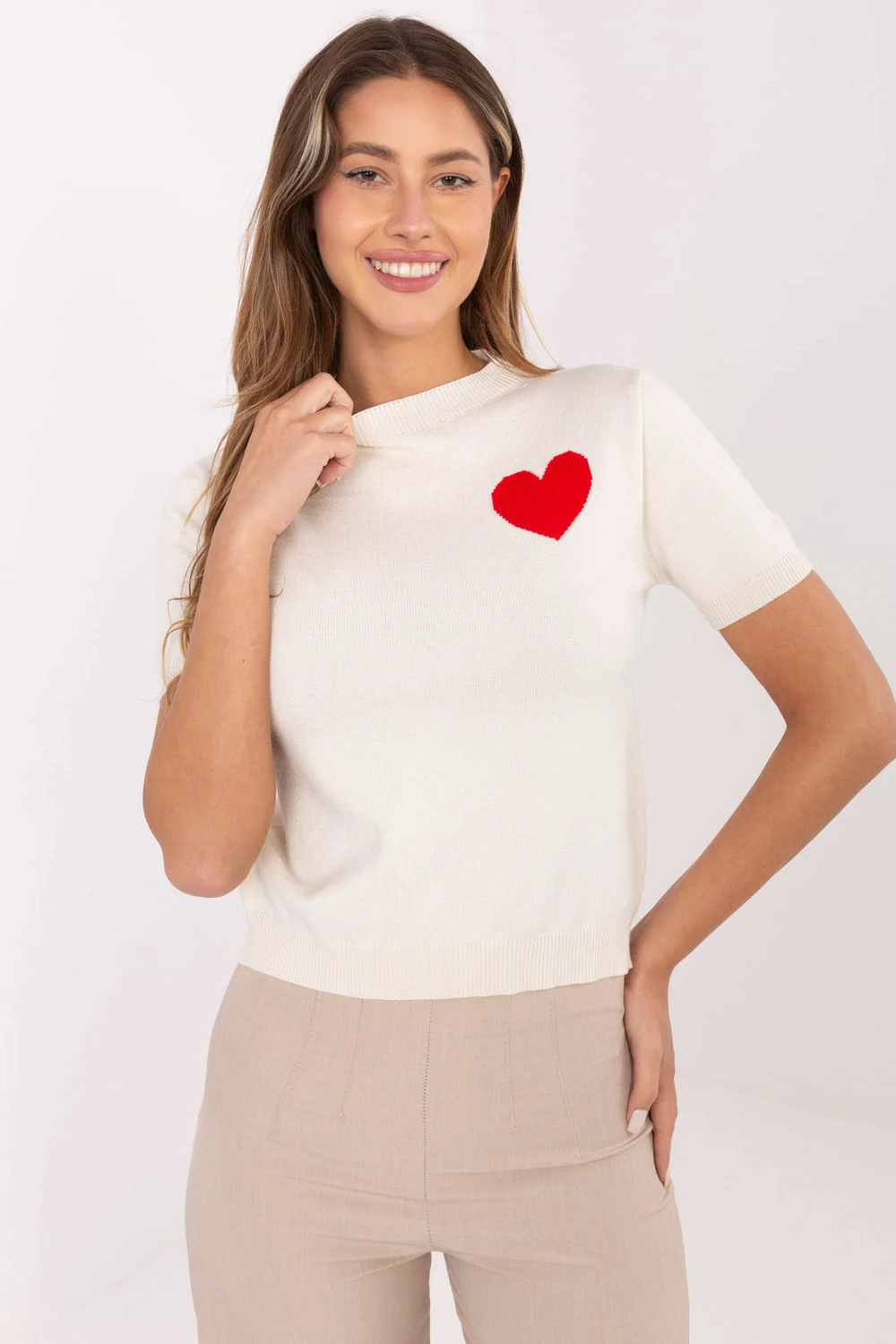 Pull à manches courtes beige – Image 4