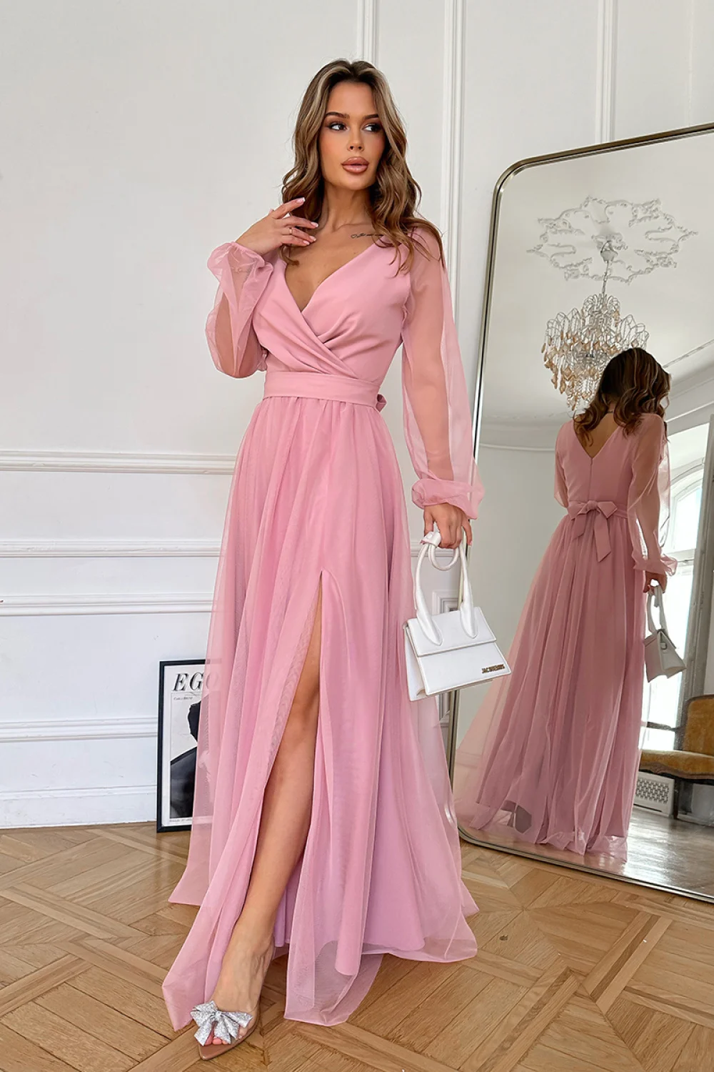 Robe longue rose