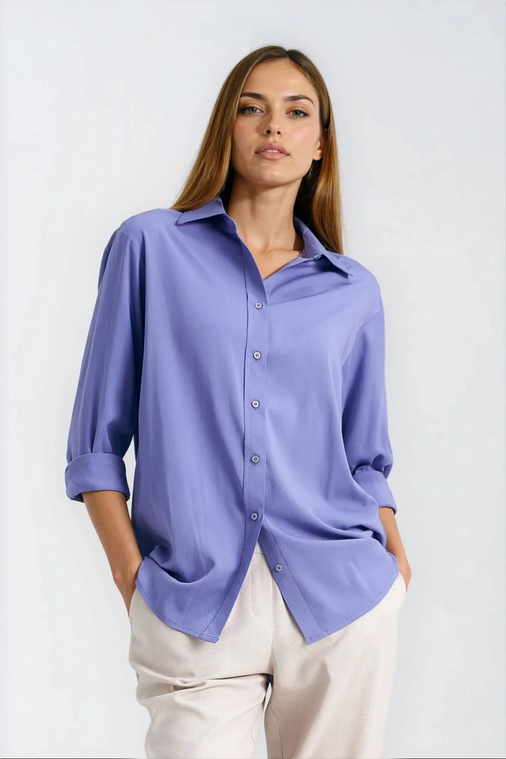 Chemise manche longue violette