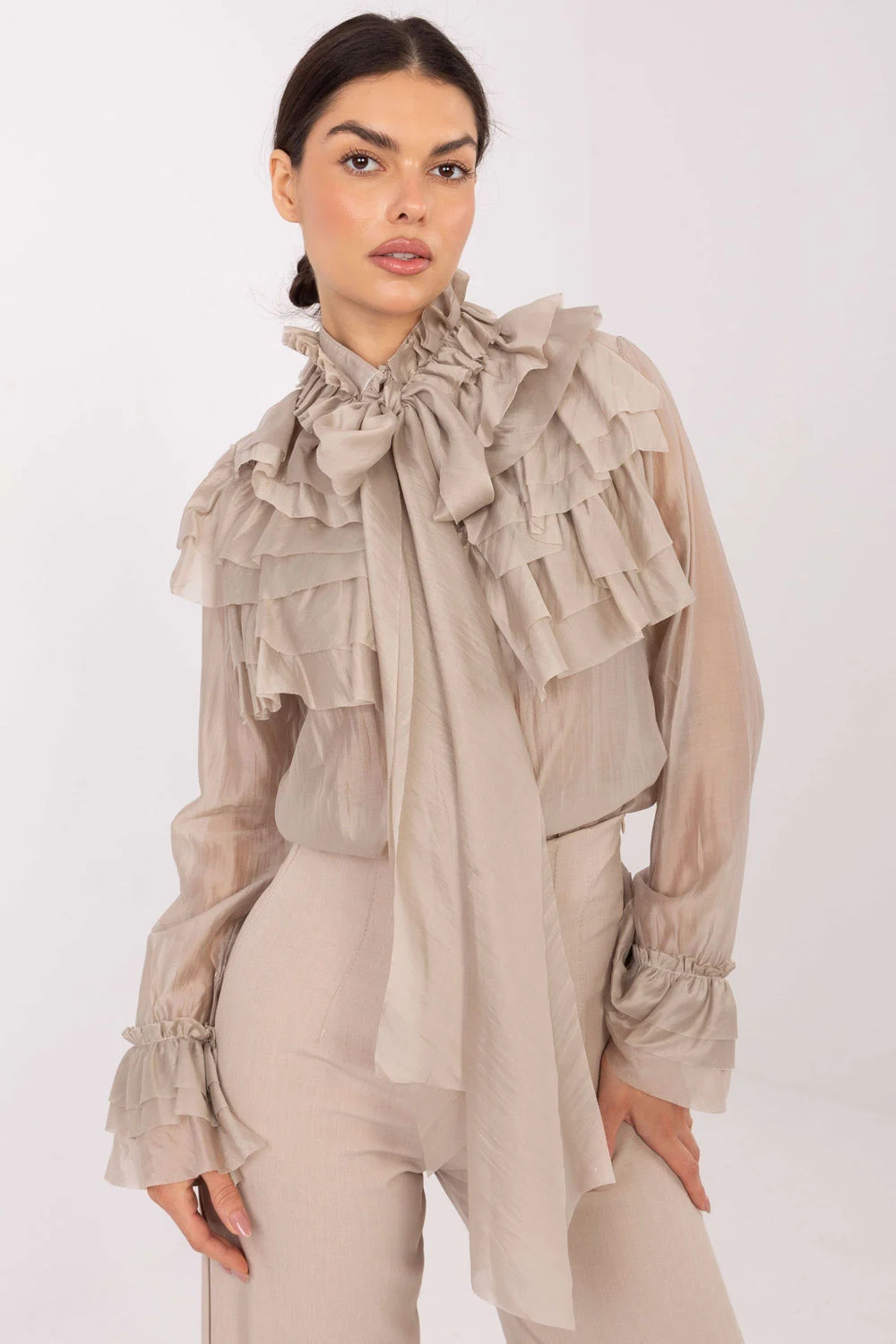 Chemise manche longue beige