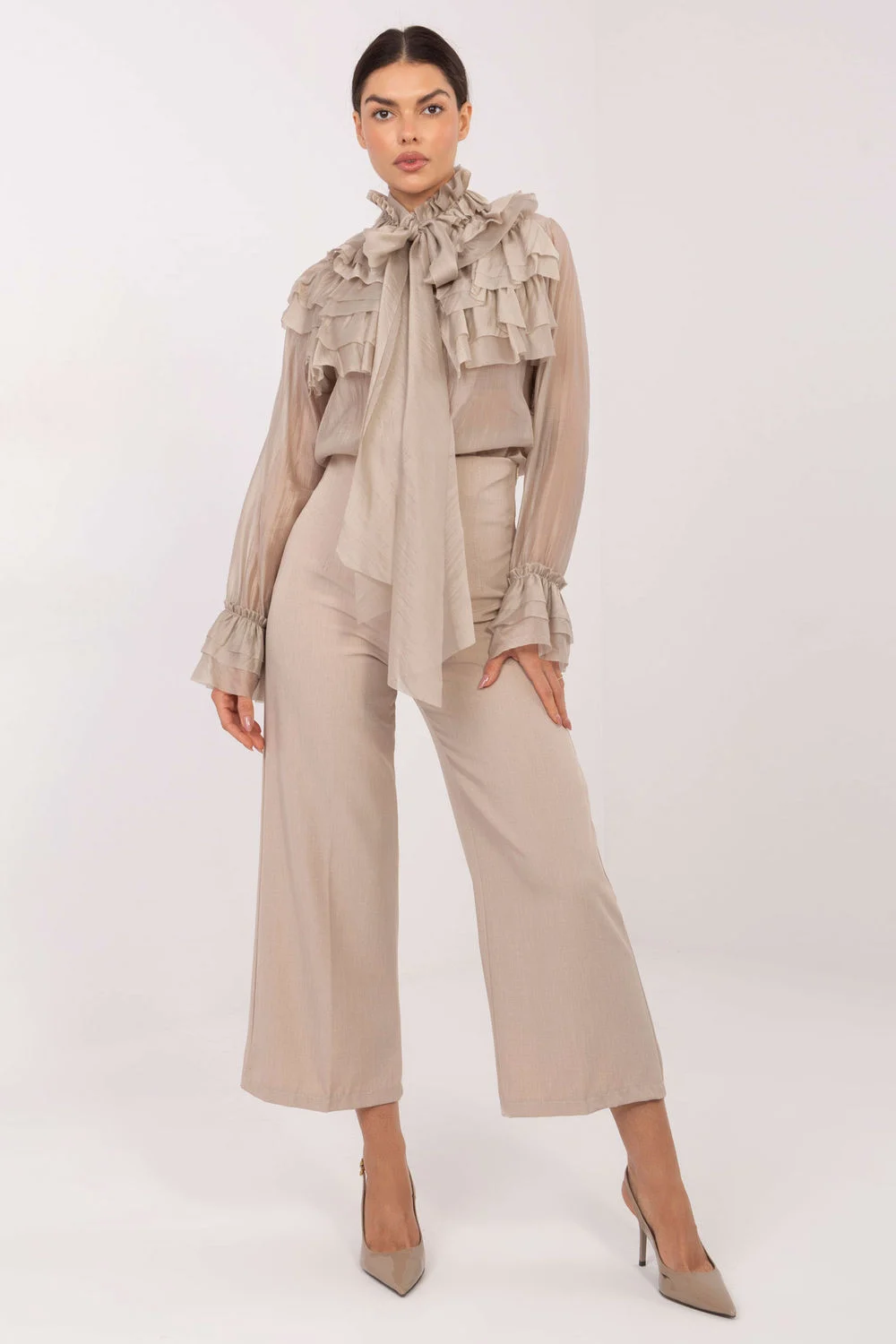 Chemise manche longue beige – Image 2