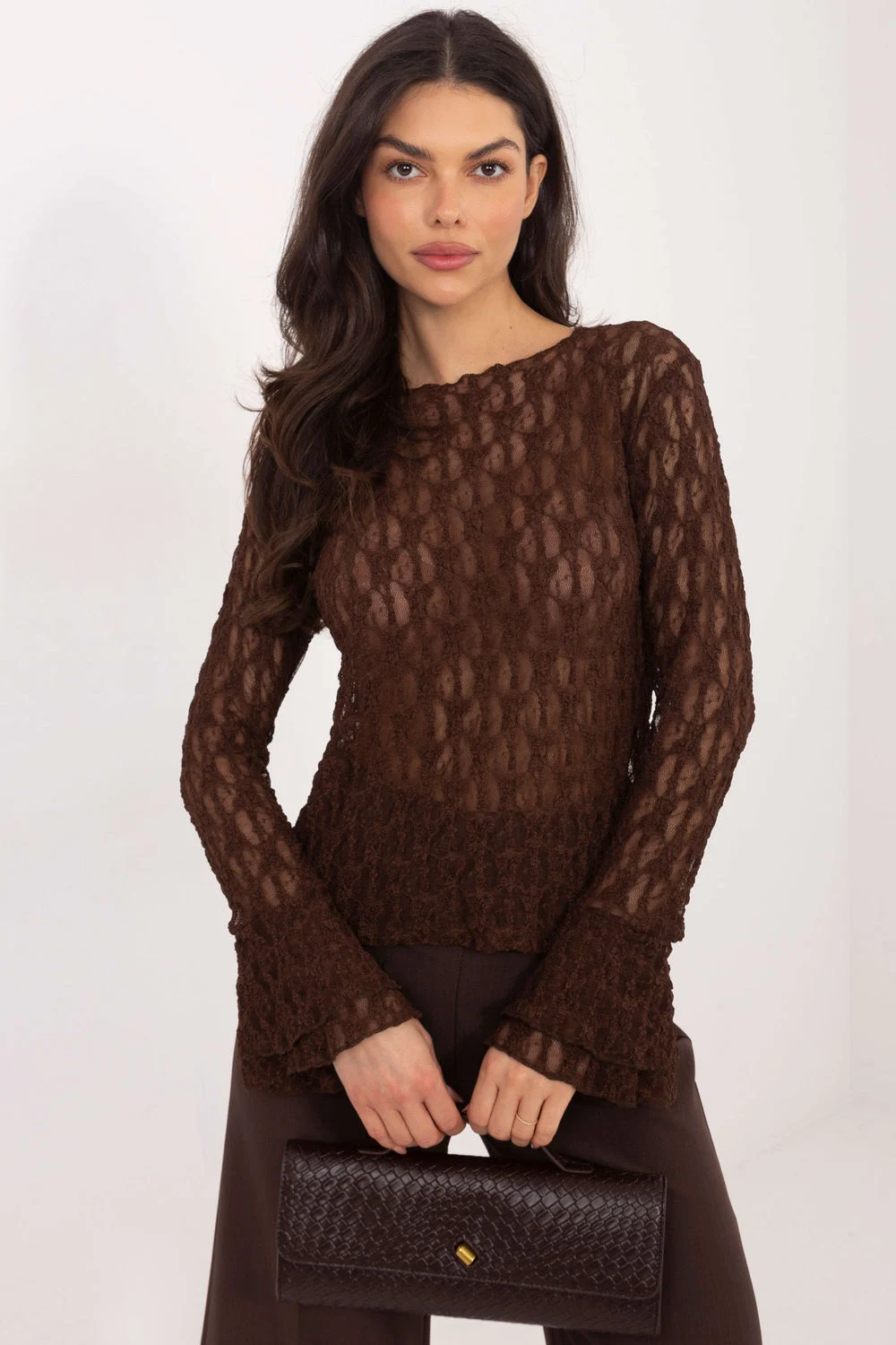 Blouse en dentelle brun