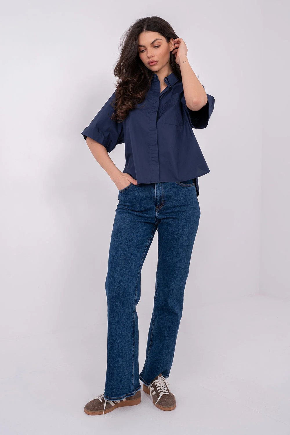 Chemise manche courte bleu marine – Image 2