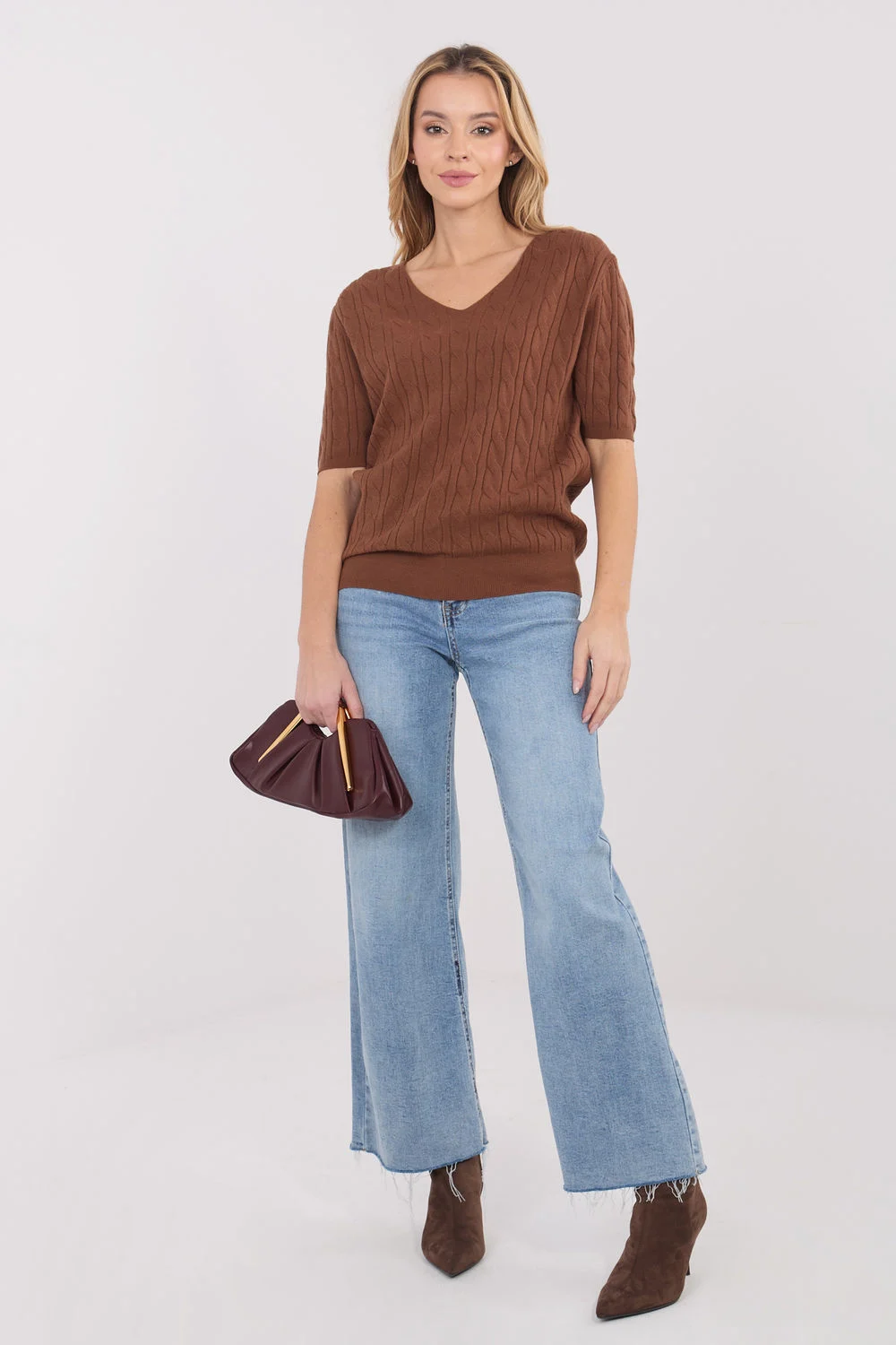 Pull à manches courtes brun