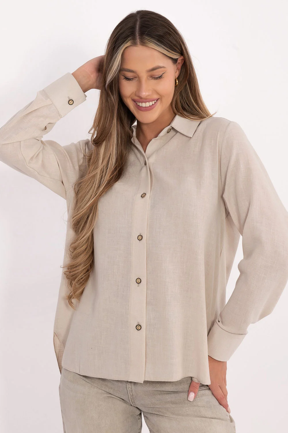 Chemise manche longue beige