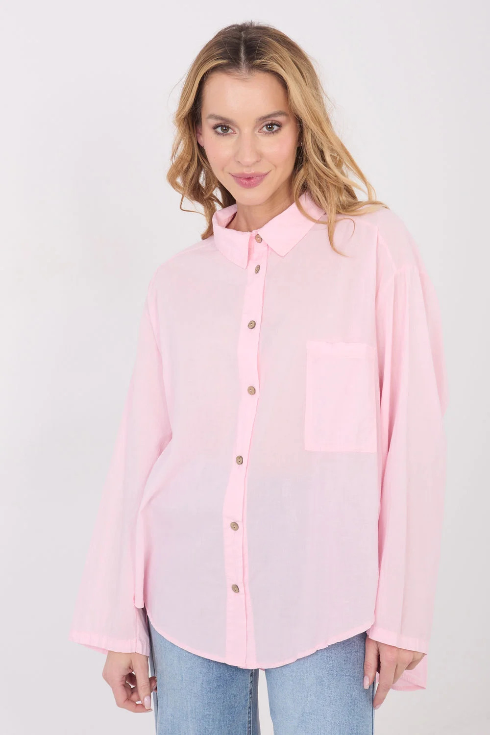 Chemise manche longue rose