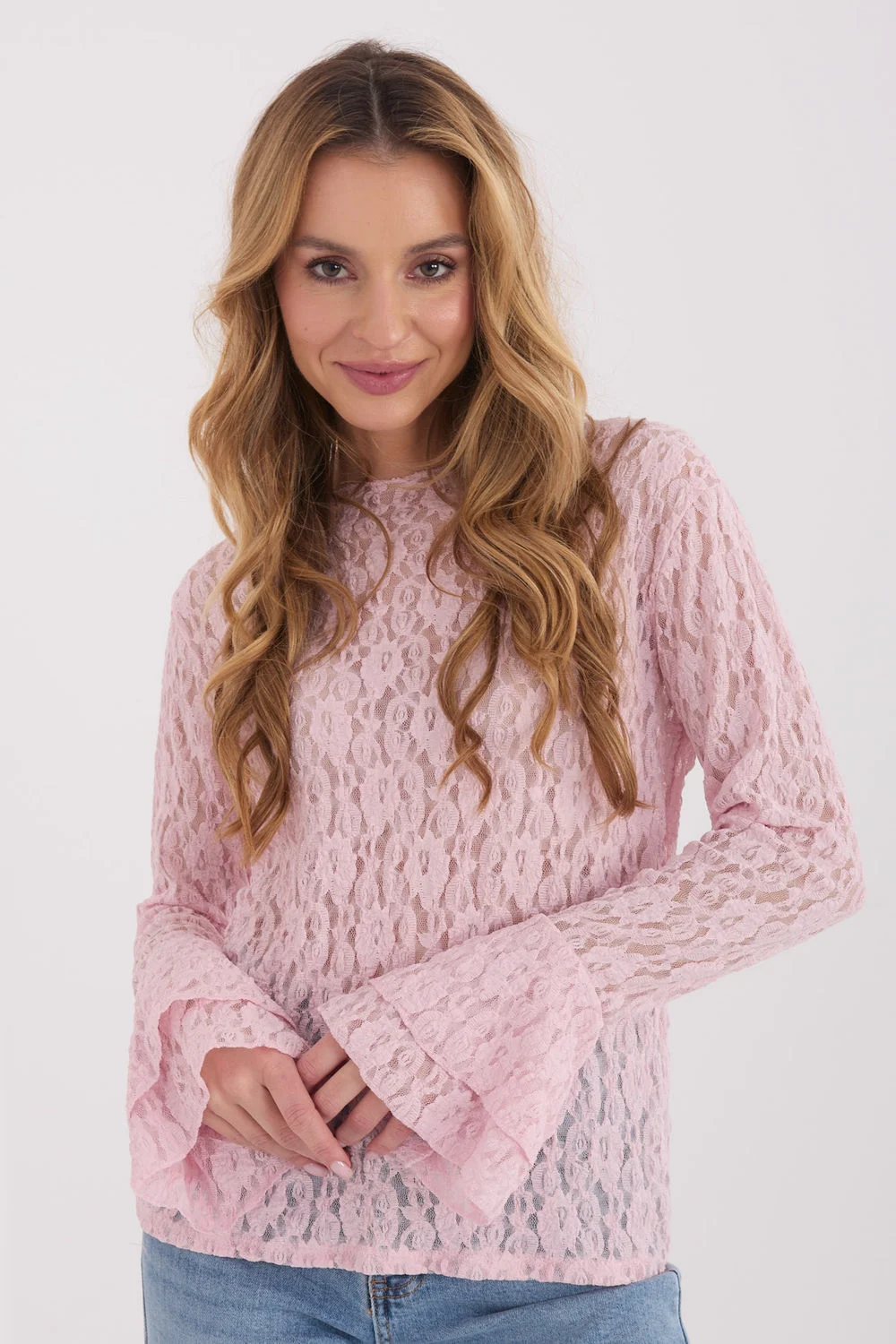 Blouse en dentelle rose