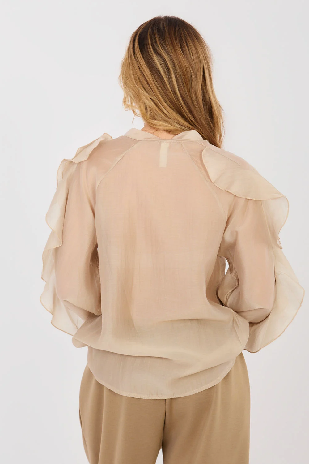 Chemise manche longue beige – Image 3