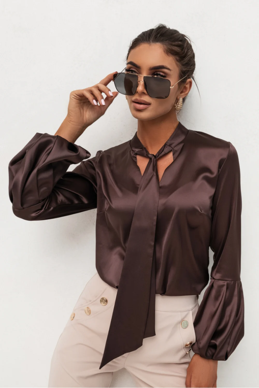 Chemise manche longue brune