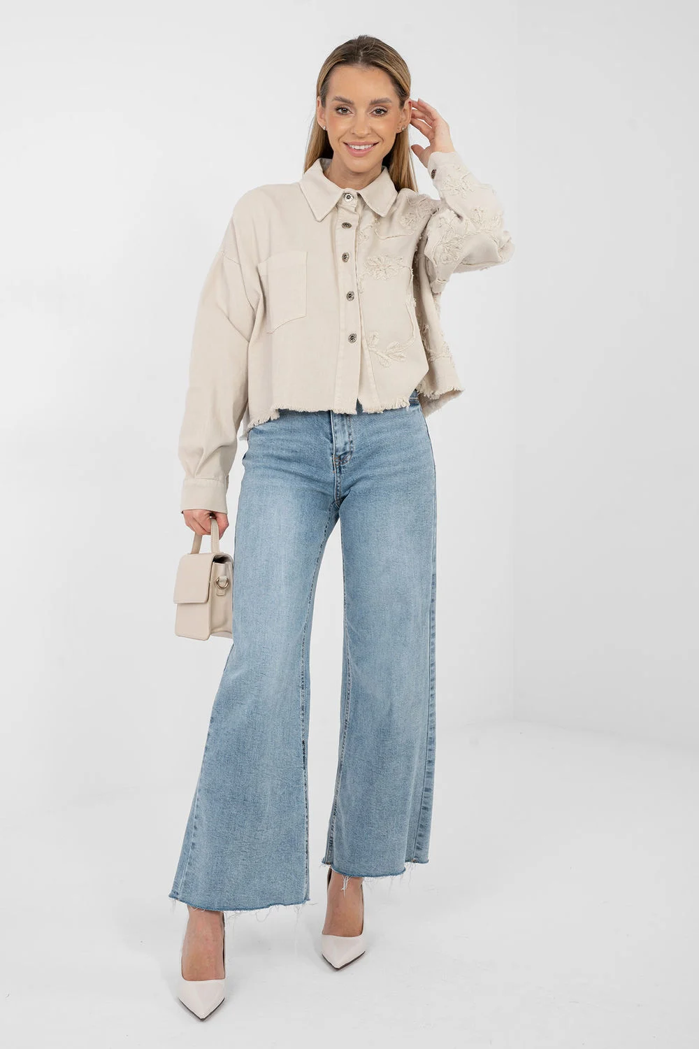Veste en jean beige – Image 2
