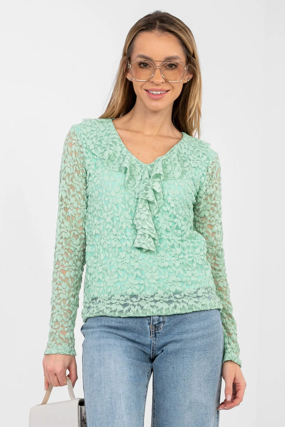 Blouse en dentelle vert