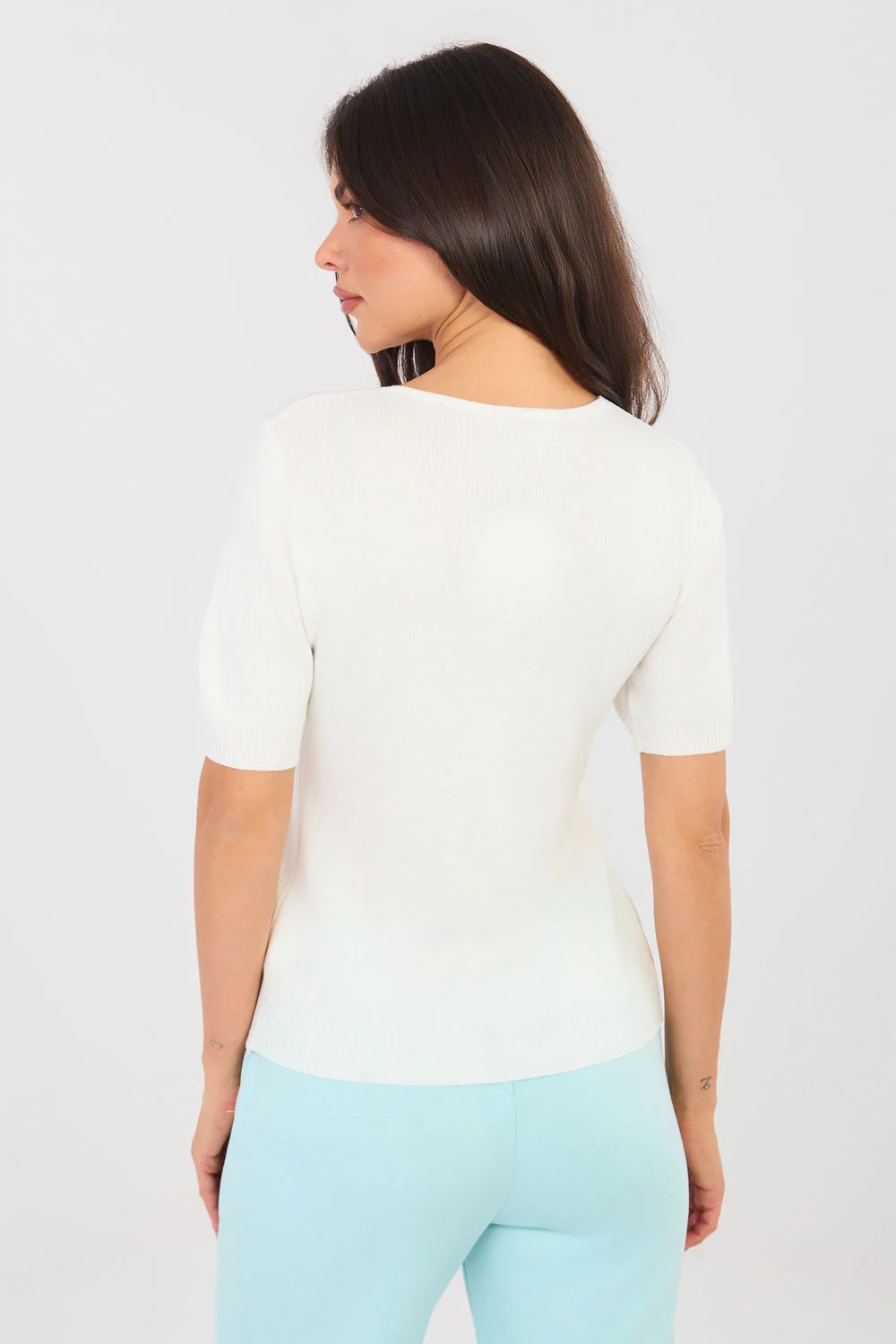 Pull à manches courtes beige – Image 3