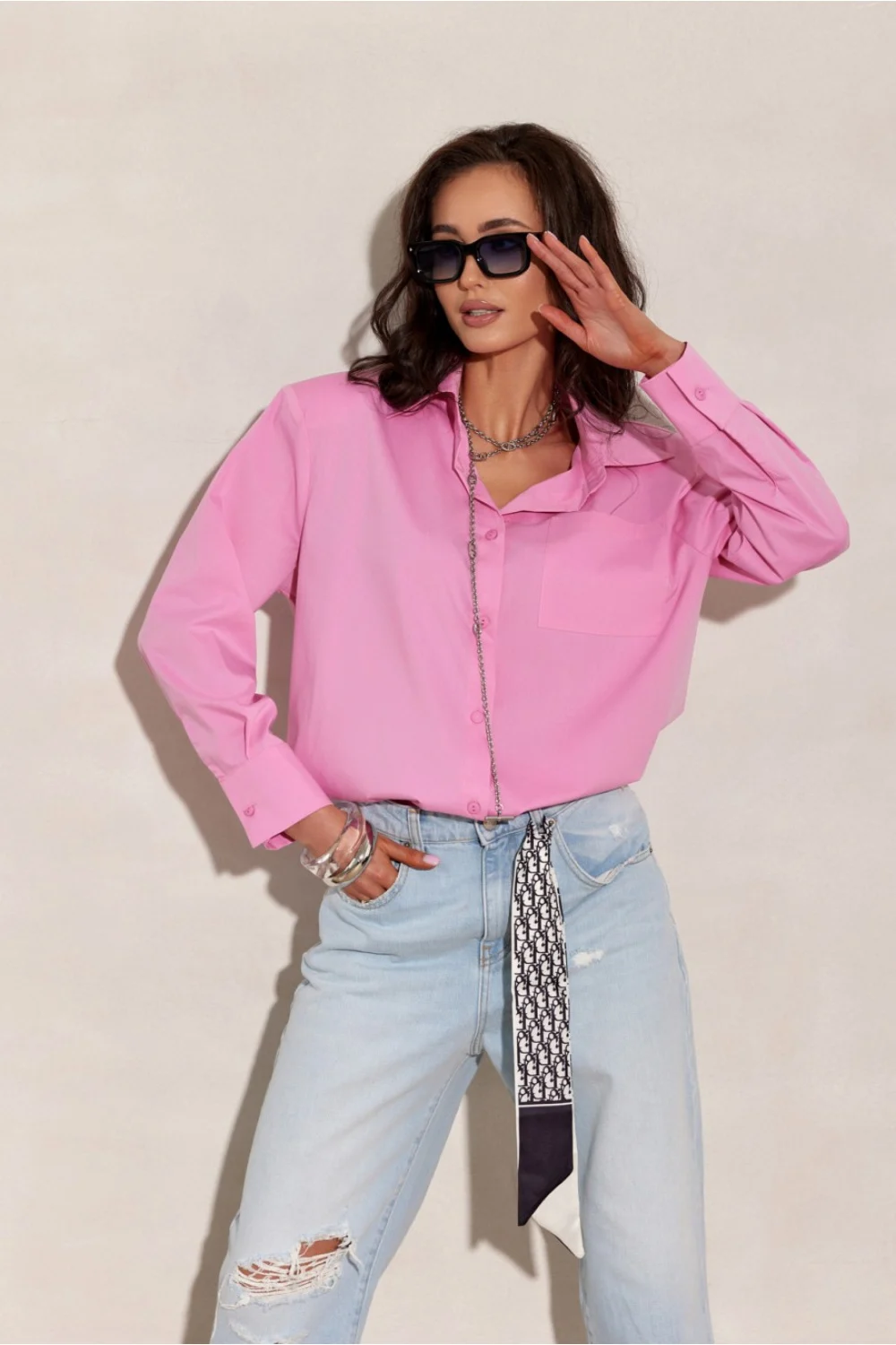 Chemise manche longue rose