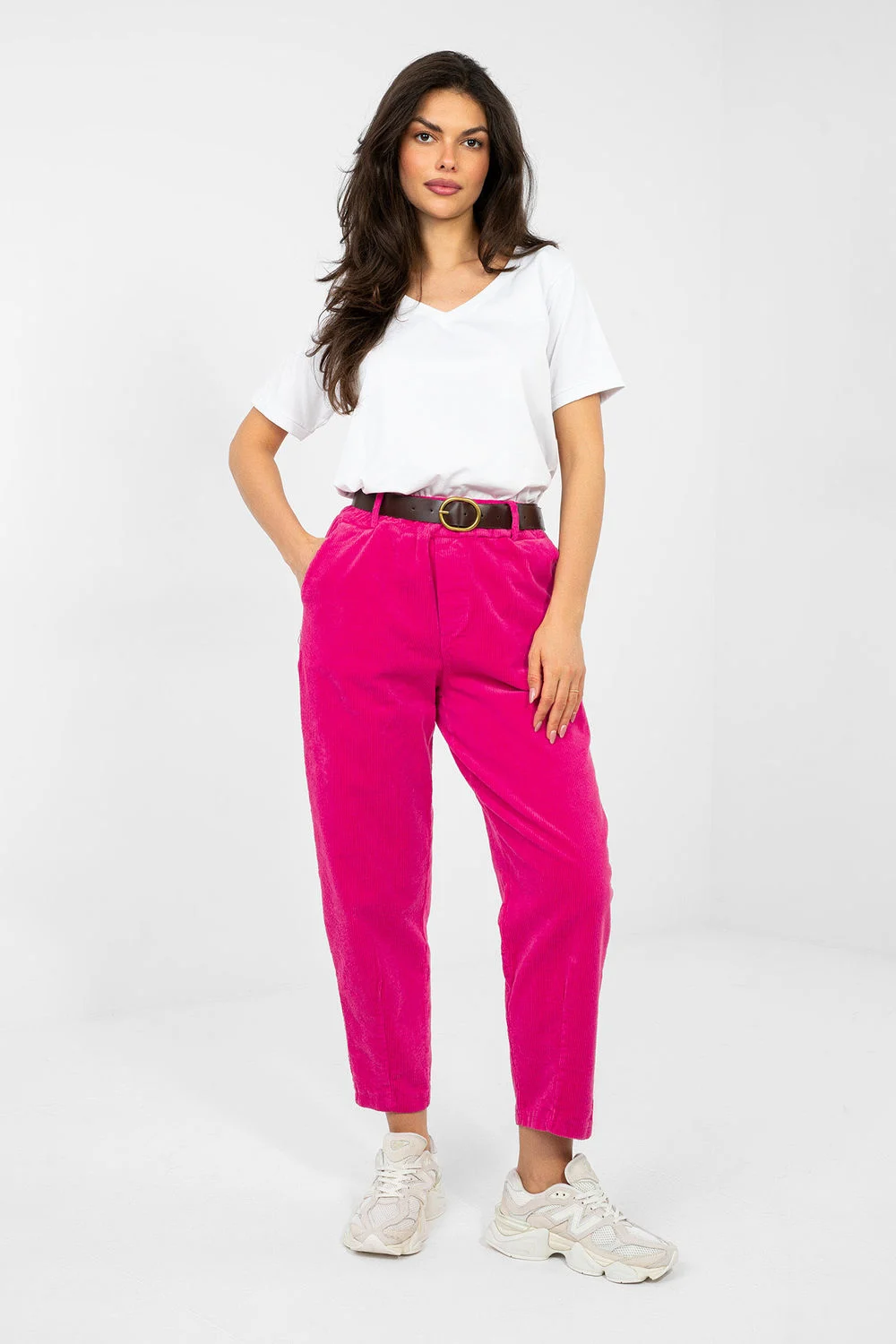 Pantalon en velours côtelé rose