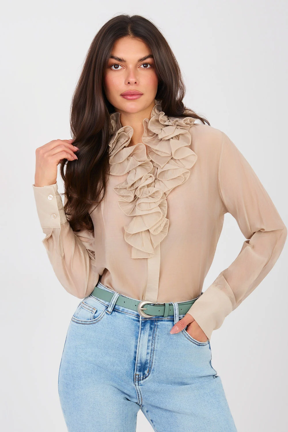 Chemise manche longue beige