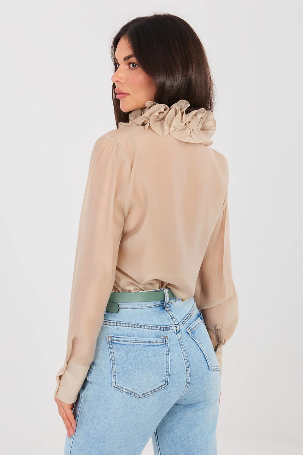 Chemise manche longue beige – Image 3