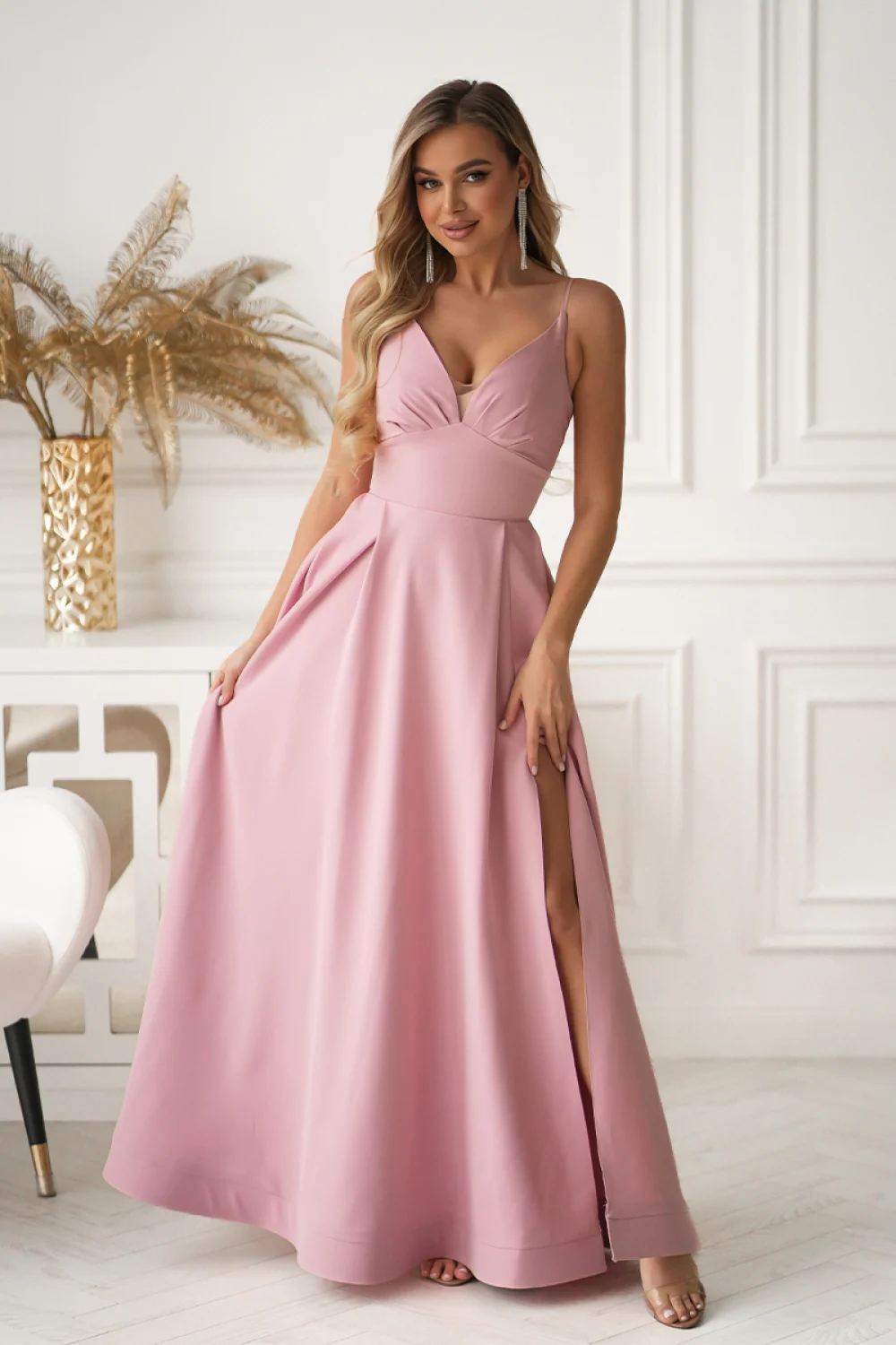 Robe longue rose