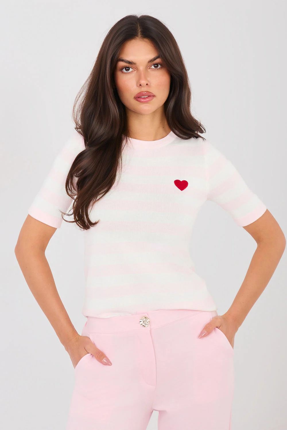 Pull à manches courtes rose