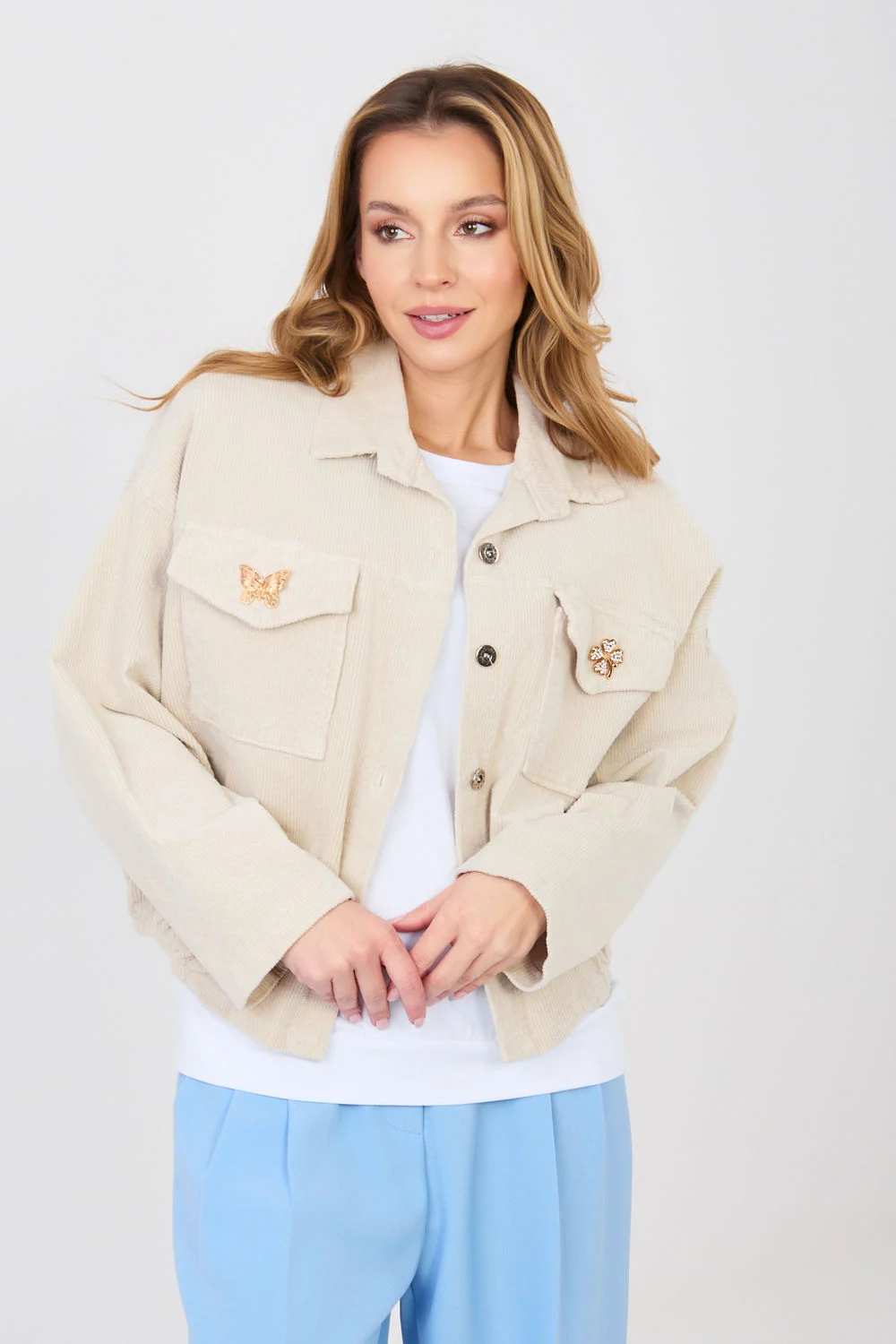 Veste en velours côtelé beige