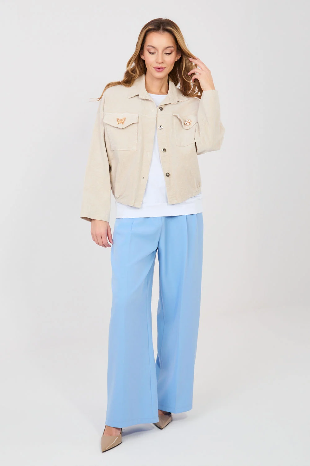 Veste en velours côtelé beige – Image 2