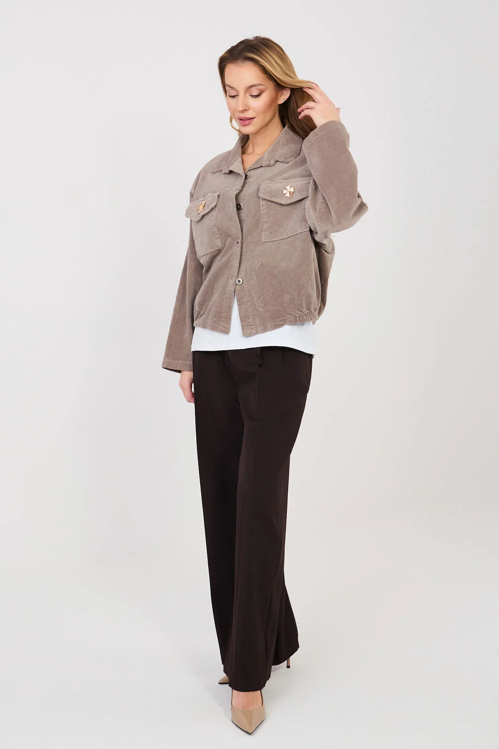 Veste en velours côtelé beige