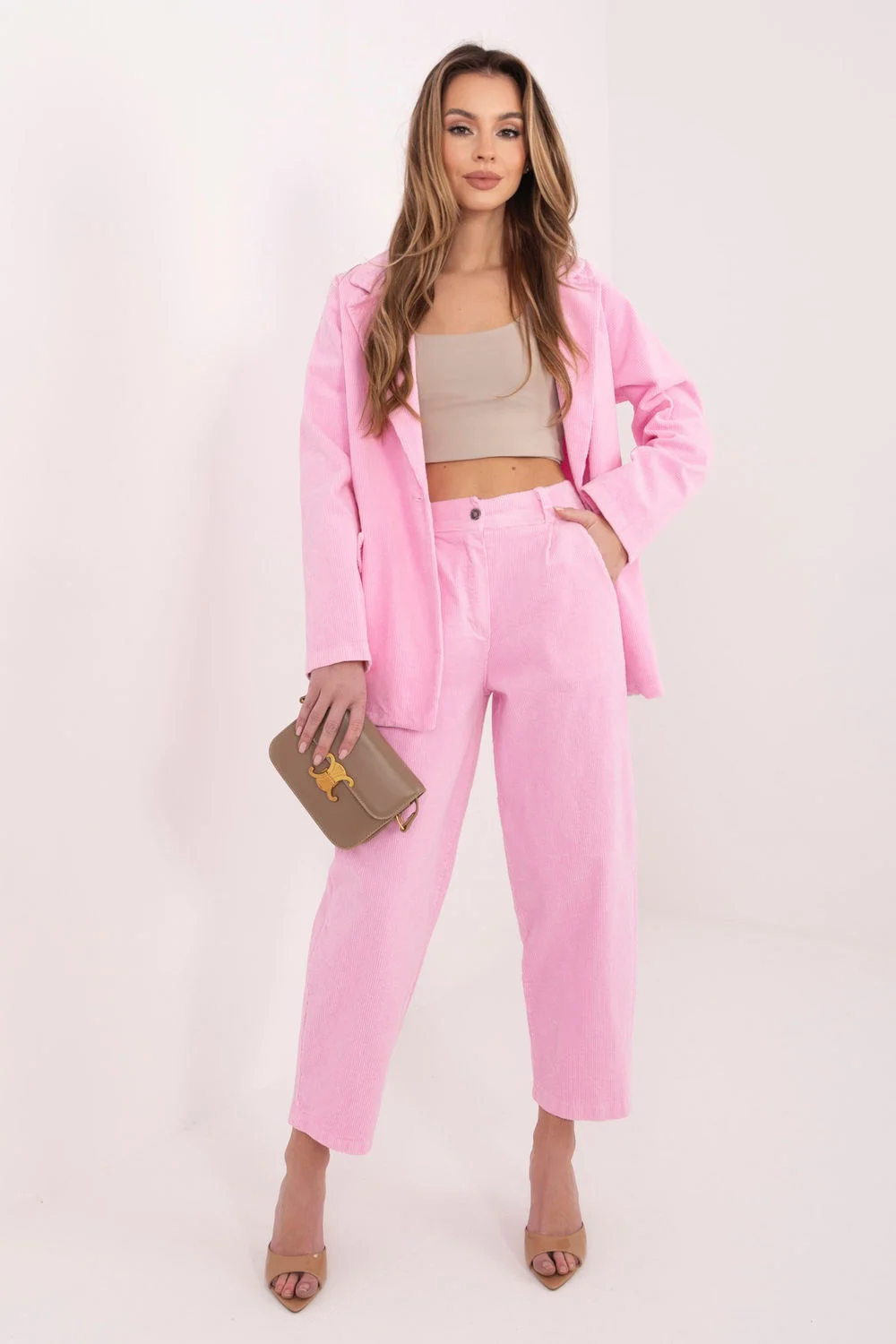 Pantalon en velours côtelé rose