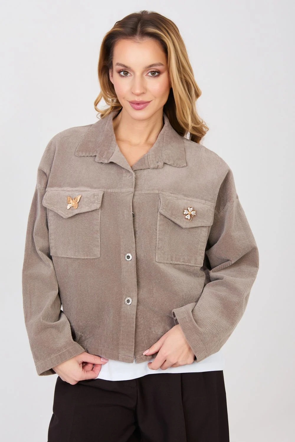 Veste en velours côtelé beige – Image 3