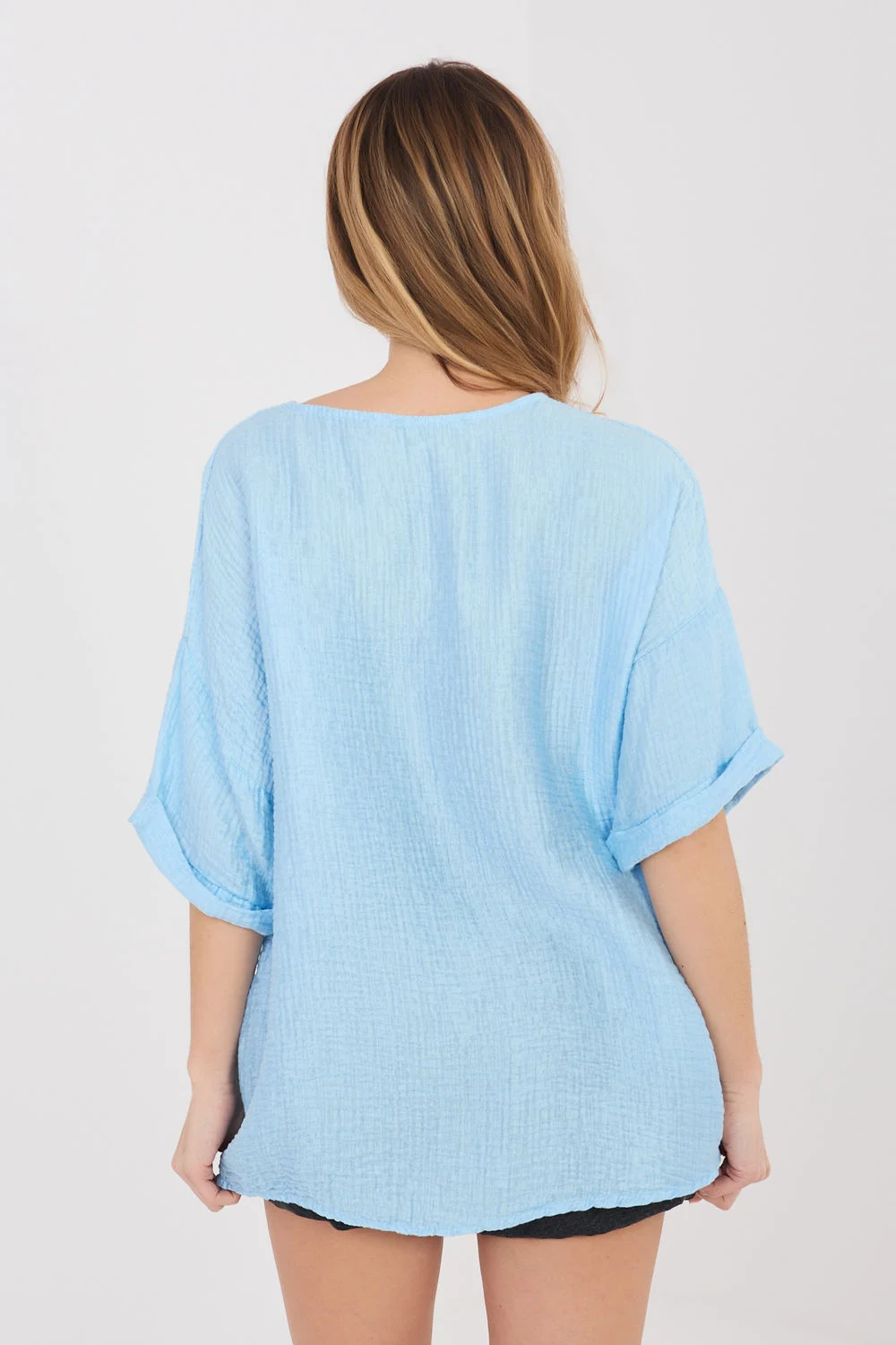 Chemise manche courte bleu – Image 3