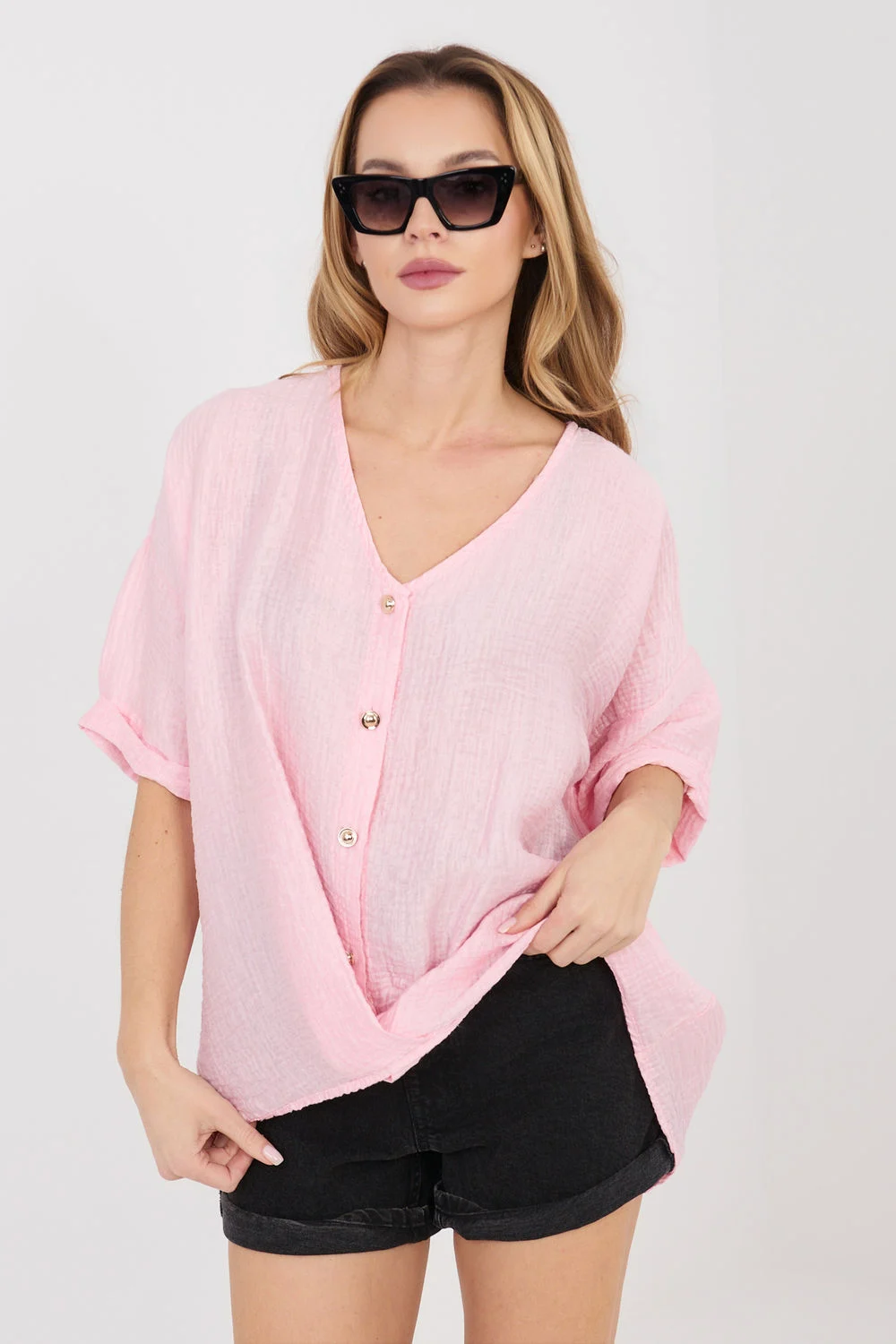Chemise manche courte rose