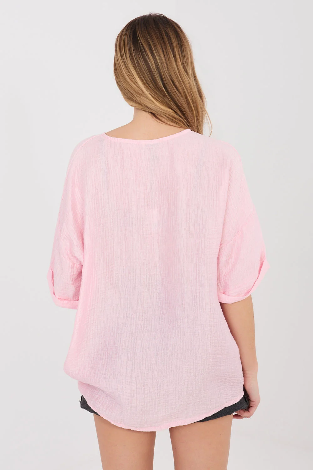 Chemise manche courte rose – Image 3