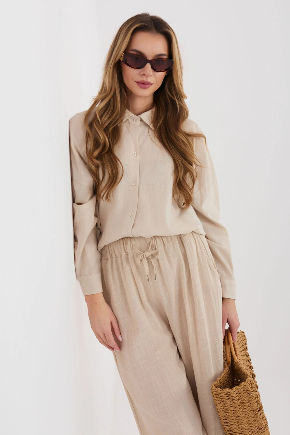 Chemise manche longue beige