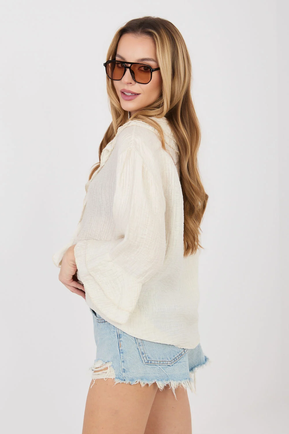 Chemise manche longue beige – Image 4