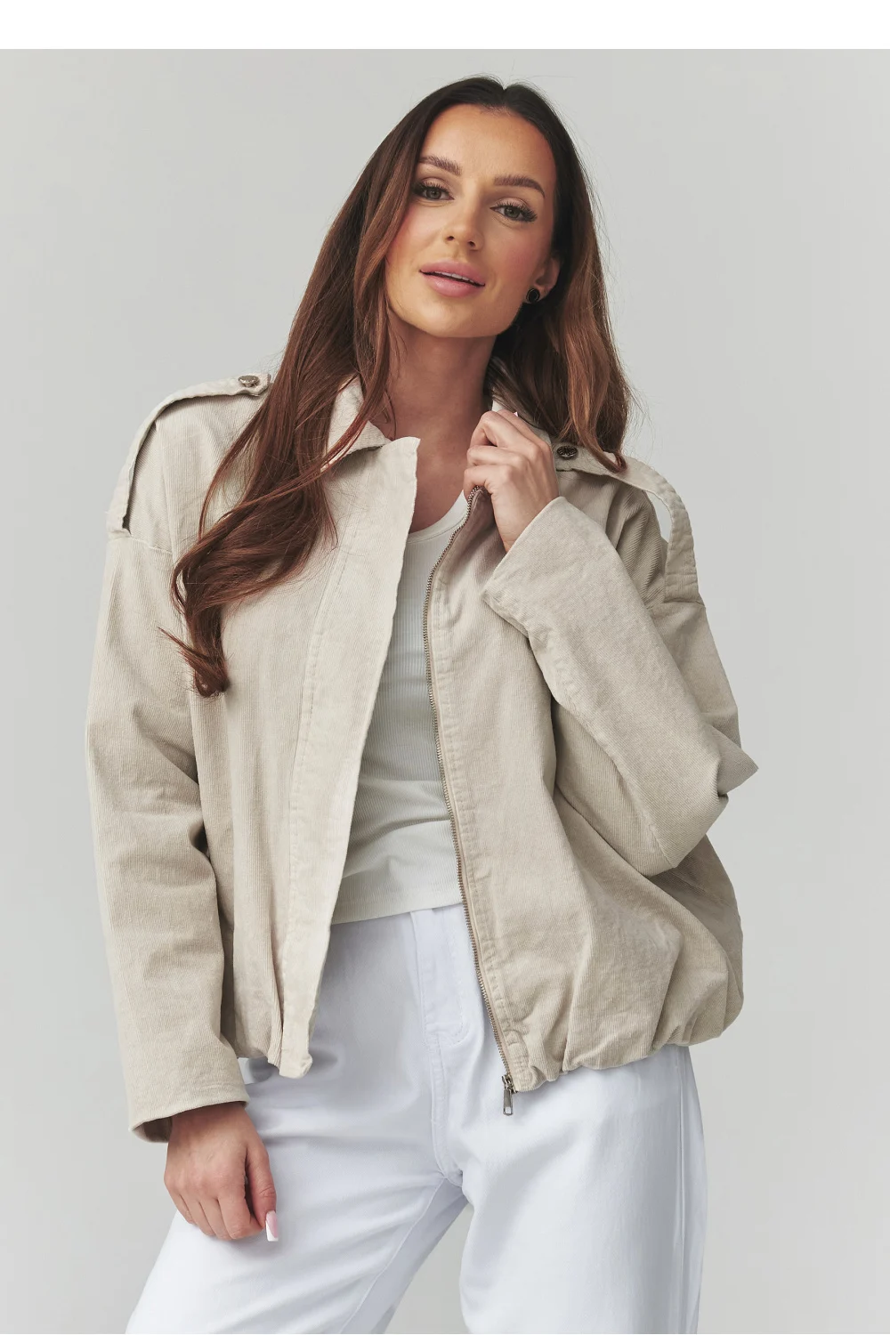 Veste en velours côtelé beige