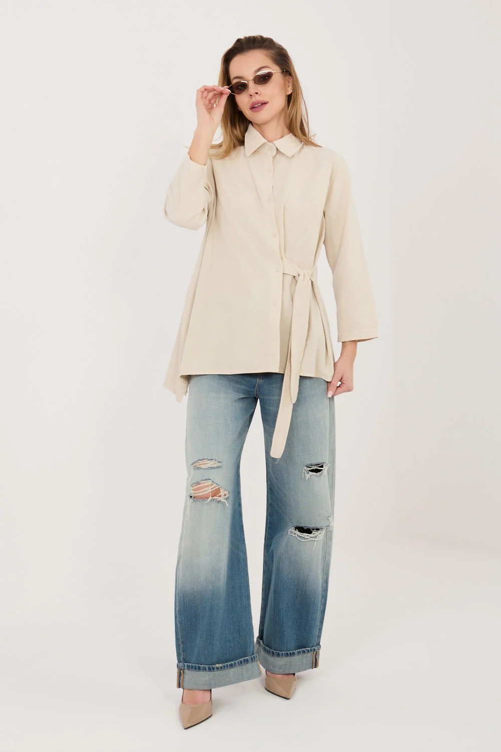 Chemise manche longue beige