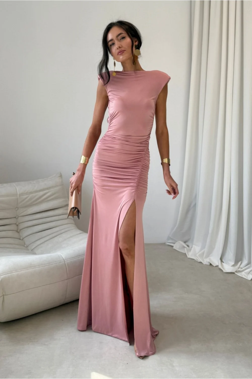 Robe longue rose